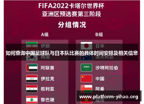 如何查询中国足球队与日本队比赛的具体时间安排及相关信息 如何查询中国足球队与日本队比赛的具体时间安排及相关信息